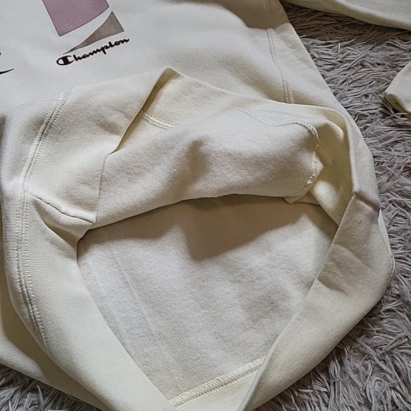 *SOLD* Champion Hoodie Sweatshirt Powerblend Medium Cream Yellow Pink Burgundy - Picture 3 of 8